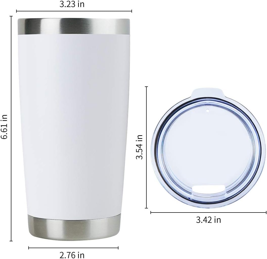 DOMICARE 20oz Stainless Steel Tumbler Bulk with Lid, Double Wall Vacuum Insulated Travel Mug, Powder Coated Coffee Cup, Powder White, 1 Pack