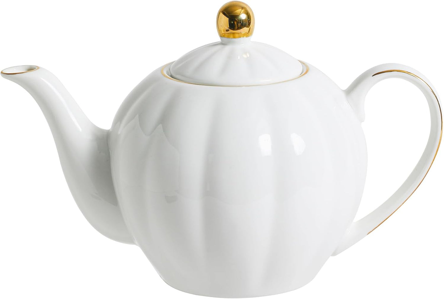 36oz White Porcelain Teapot with Gold Trim, Large Ceramic Teapot for Loose Leaf Tea & Tea Bags, Elegant Tea Party, Gift for Tea Lovers, Classic Design