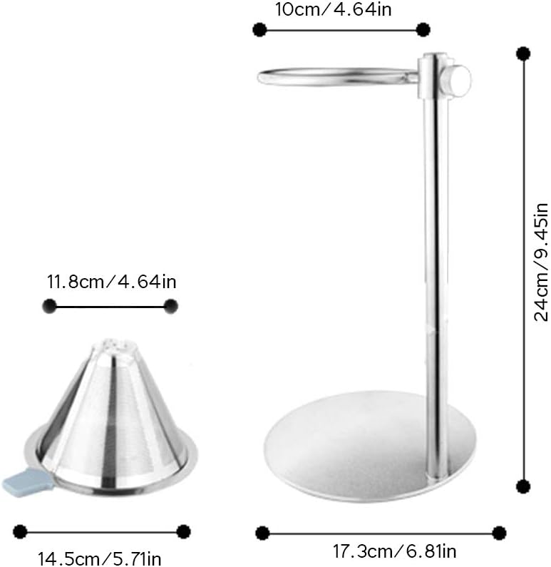 Pour Over Coffee Maker, Adjustable Pour Over Coffee Stand with Double Filter, Freestanding Drip Cone Brewer and Stand, Make Coffee Directly into Mug, Cup or Thermos, 1pcs, Stainless Steel