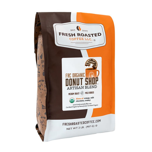 Fresh Roasted Coffee, Organic Donut Shop, 2 lb (32 oz), Medium Roast, Kosher, Whole Bean