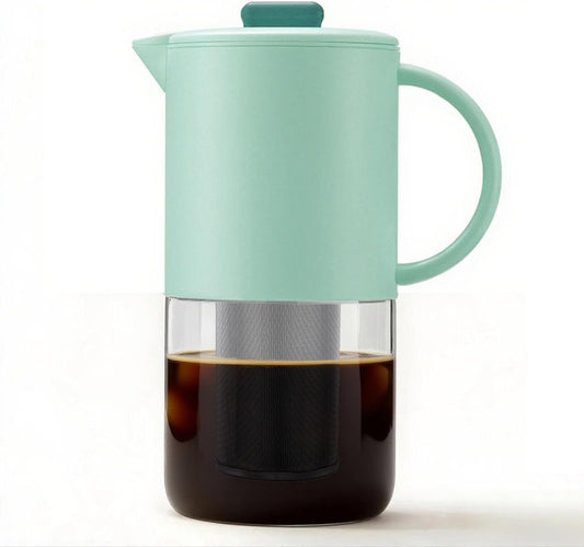 Delove Cold Brew Coffee Maker with Auto Spout – Shatterproof Plastic Shell, Wide Mouth Design – 62 oz (1.9 Quart) Iced Tea Glass Carafe with Removable Removable Mesh Filter (1, Light blue)