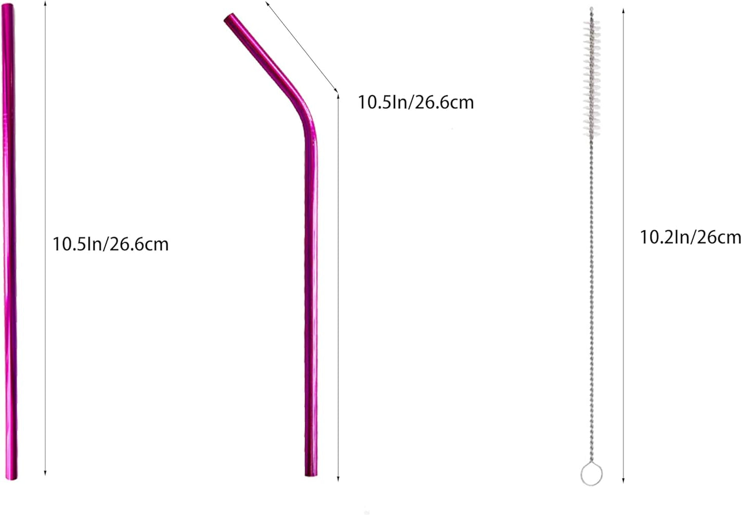 10 Pcs Stainless Steel Straws, Reusable Drinking Straws, 5 Straight + 5 Bent Metal Straws Set With 2 Pcs Cleaning Brushes (Rose Red, 10.5 Inch)