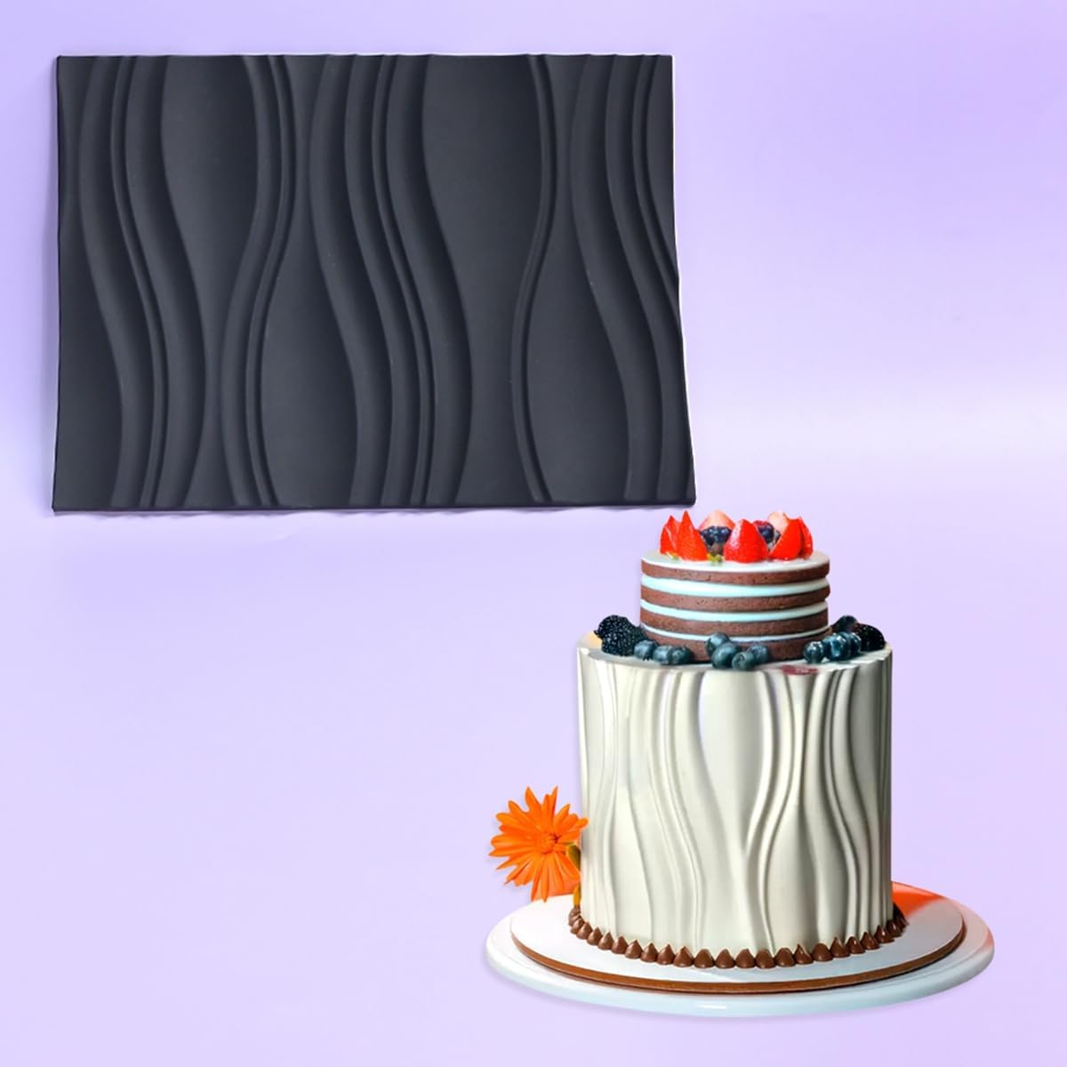 mostsom Silicone Fondant Mold Wave Pattern Embossing Mat for Cake Decorating DIY Clay, Jewelry, Pastry, Candy Making - Non-Stick Flexible Border Design (A_ Wave)