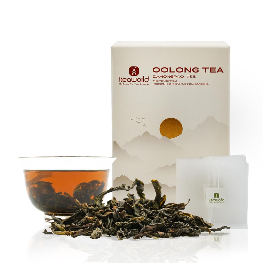 iTeaworld Da Hong Pao - Oolong Loose Leaf - Wuyi Rock Tea, Oolong Tea Loose Leaf Scent Whole Loose leaves for Daily Use, with 20 Eco-Conscious Tea Bags （3.5oz/100g)