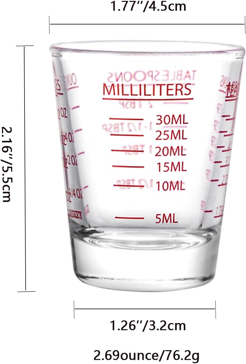 2 Pack Shot Glasses Measuring Cup,Espresso Shot Glass with 4 Kind of Scale (OZ/ML/TSP/TBSP),Dishwasher Safe,Perfect for Coffee,Cocktails and Kitchen Use (Red)