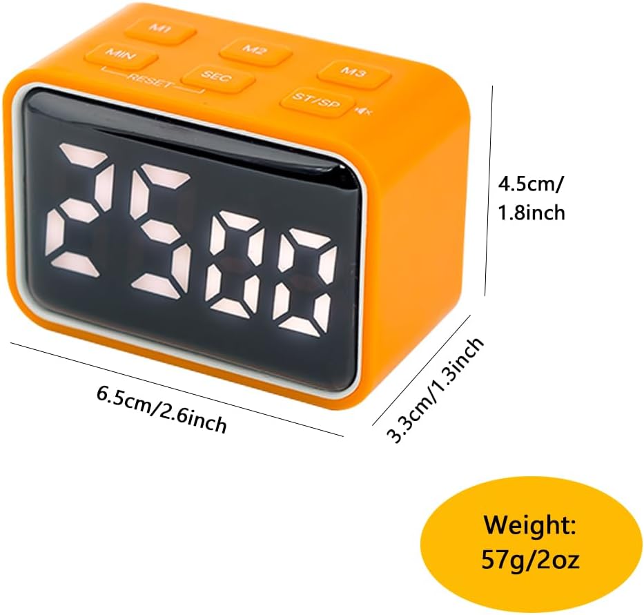 Digital Mini LED Timer, Rechargeable LED Countdown/Up Timer, 3 Pre-Set Memory Time Loud Alarm ON/Off Function, Ideal for Homework, Classroom, Office, Cooking, Students Kids (Orange)