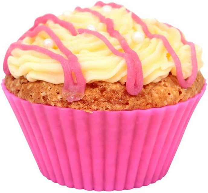 AKOAK Reusable Silicone Non-stick Baking Cups, Cake Molds, Kitchen Baking Cooking Accessories, DIY Cake Making Tools - Pack of 10 (Rose red)