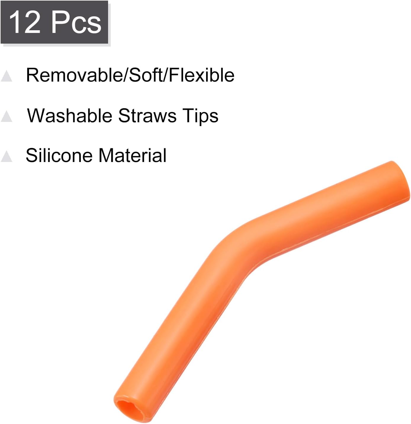 uxcell 12pcs Silicone Straw Tips, Silicone Straw Elbows Tip, Soft Reusable Metal Straw Covers Fit for 8mm/0.31" OD Stainless Steel Straws, Orange