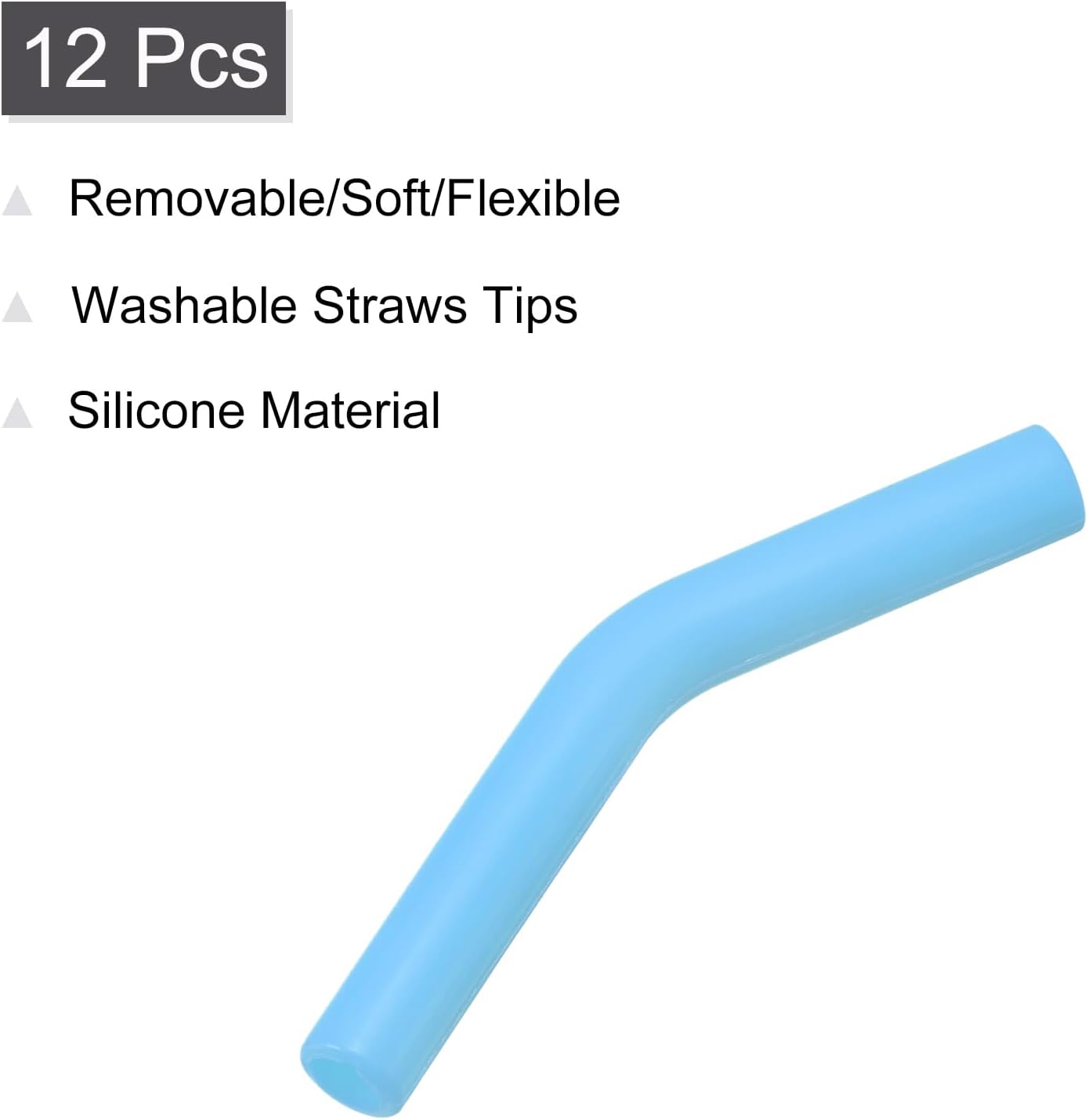 uxcell 12pcs Silicone Straw Tips, Silicone Straw Elbows Tip, Soft Reusable Metal Straw Covers Fit for 8mm/0.31" OD Stainless Steel Straws, Sky Blue