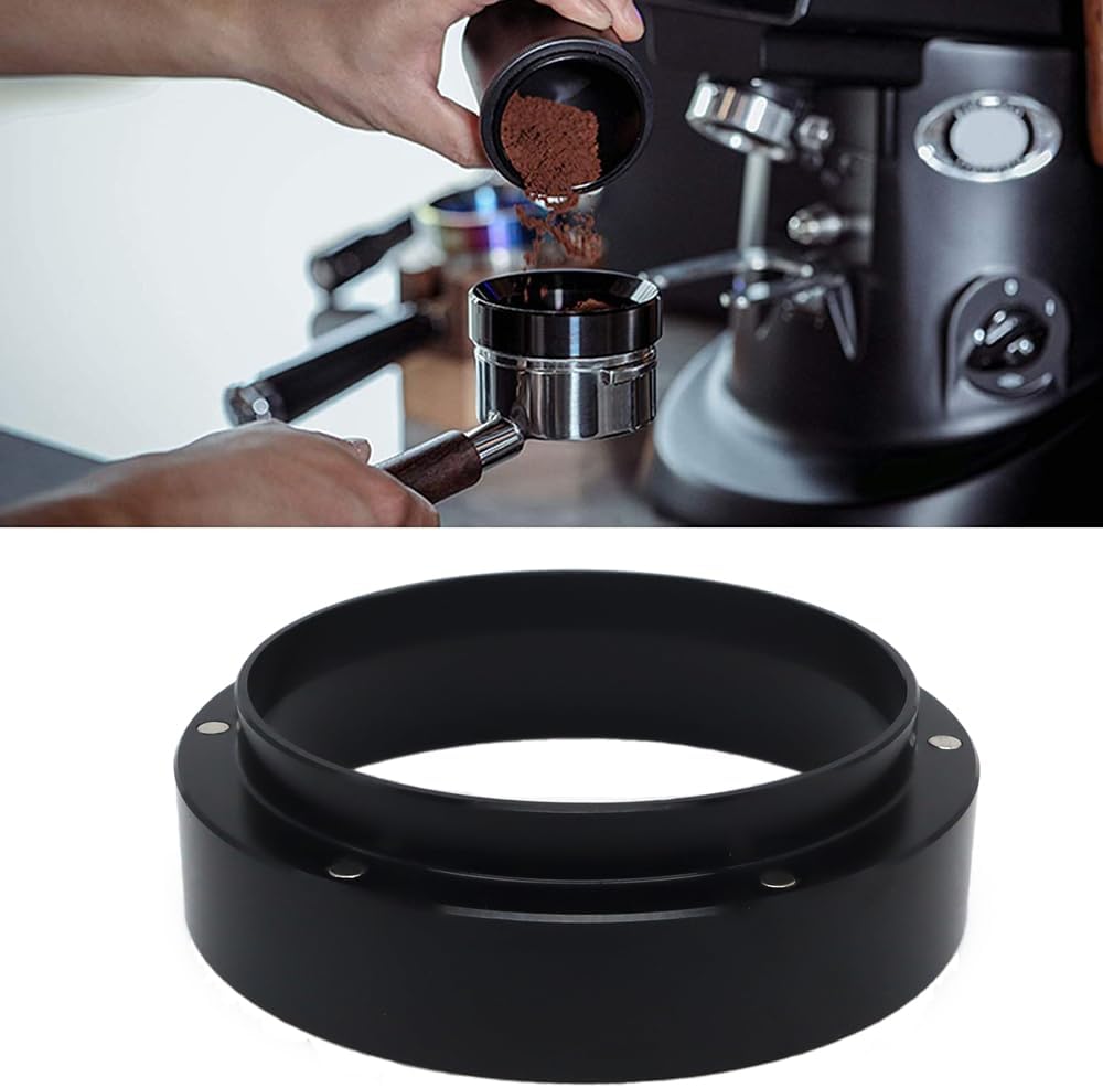 1pc Espresso Dosing Funnel 51/53/58mm Coffee Dosing Ring Aluminum Espresso Distribution Coffee Tool For Home Coffee Bar Shop College Dorm Room Apartment Essential Coffee Accessories (51mm, Black)