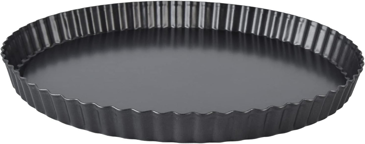 Fluted Tart Pan with Removable Bottom, Carbon Steel Round Tart Pan, Deep Baking Dish Pie Plate for Cakes Pies ([Thickened] 13-inch live bottom pie plate)