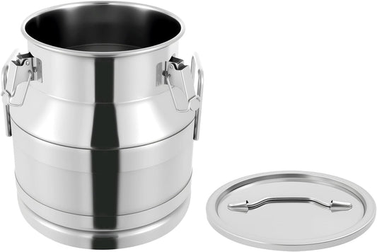 1 mm Thickened Stainless Steel Milk Can Large Liquid Container Storage,Stainless Steel Milk Bucket With Sealing Lid and Carry Handle,for Wine, Oil Storage Transport (20L/5.25 Gal)