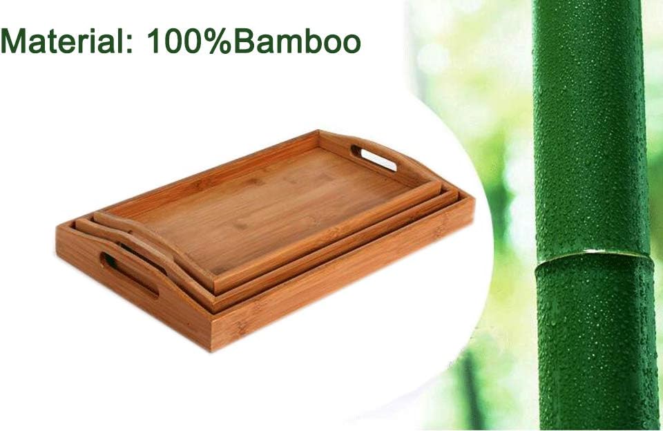 Bamboo Serving Tray with Handles, Tabletop Countertop Tea Coffee Breakfast Tray, Organizer Storage Container for Kitchen Bedroom Living Room Office Dining Room Bar, 12.4 x 7.2 x 1.1 Inch