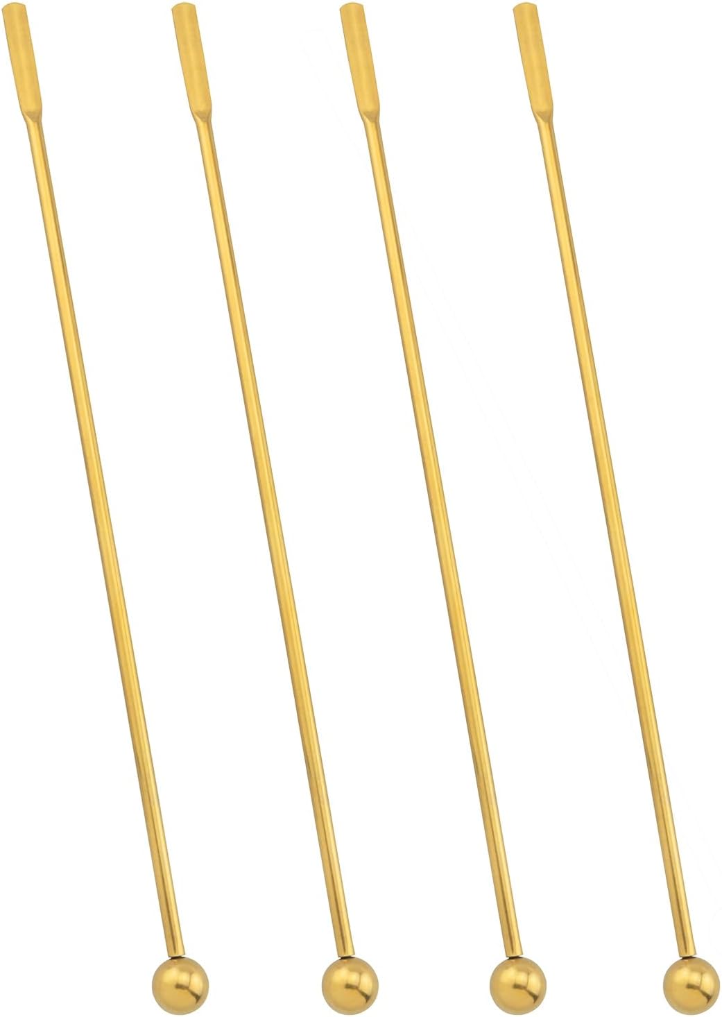 4PCS Stainless Steel Ball Stirring Stick Coffee Cocktail Drinks Milk Tea Bar Metal Stirrer Gold Length 7.5 inches