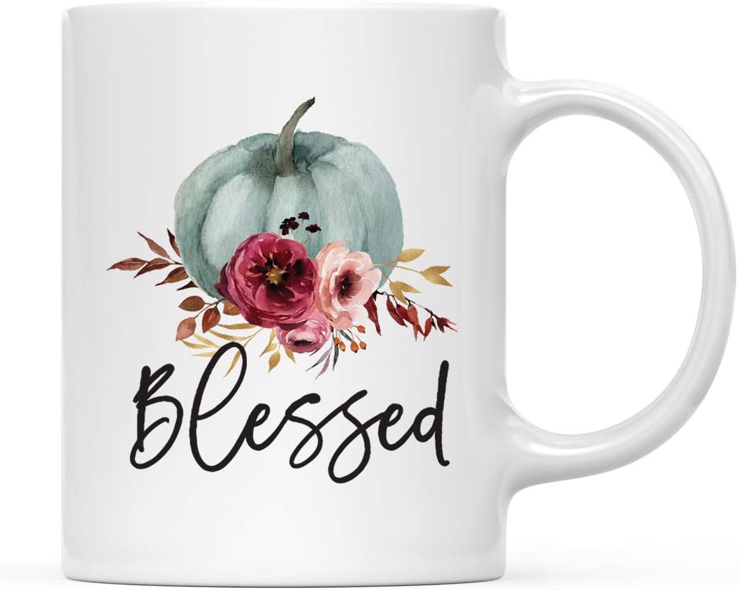 Andaz Press Fall Burgundy Marsala 11oz. Ceramic Coffee Tea Mug, Blessed, 1-Pack, Pumpkin Floral Graphic, Birthday, Friend, Family, Coworker, Autumn Season, Festive Thanksgiving Ideas