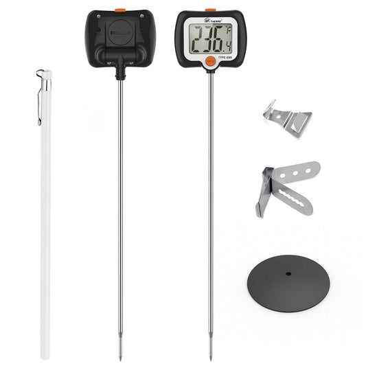 Digital Candy Thermometer with Adjustable Display, 304 Stainless Steel Probe, -58°F~572°F, Black Body, Includes 2 Pot Clips & Heat-Insulating Pad for Sugar Syrup, Jam, Chocolate, Frying Oil
