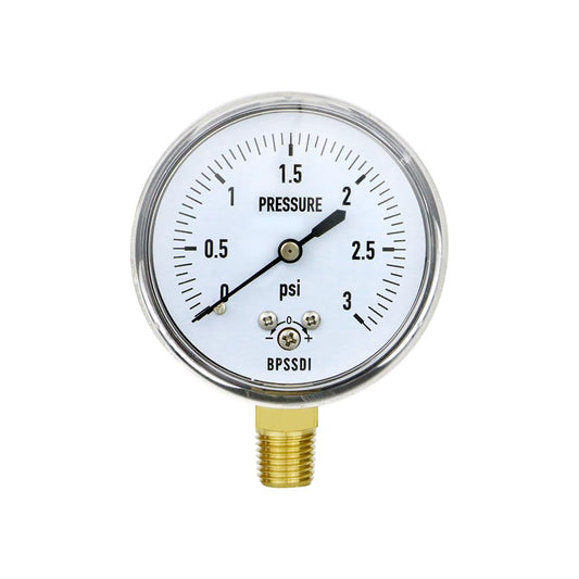 0-3 Psi Low Pressure Gauge, Capsule Gauge, 304 Stainless Steel Case, 2.5" Dial Size, 1/4" NPT Lower Mount, Zero Adjustment, for Air Water Gas Pressure Test