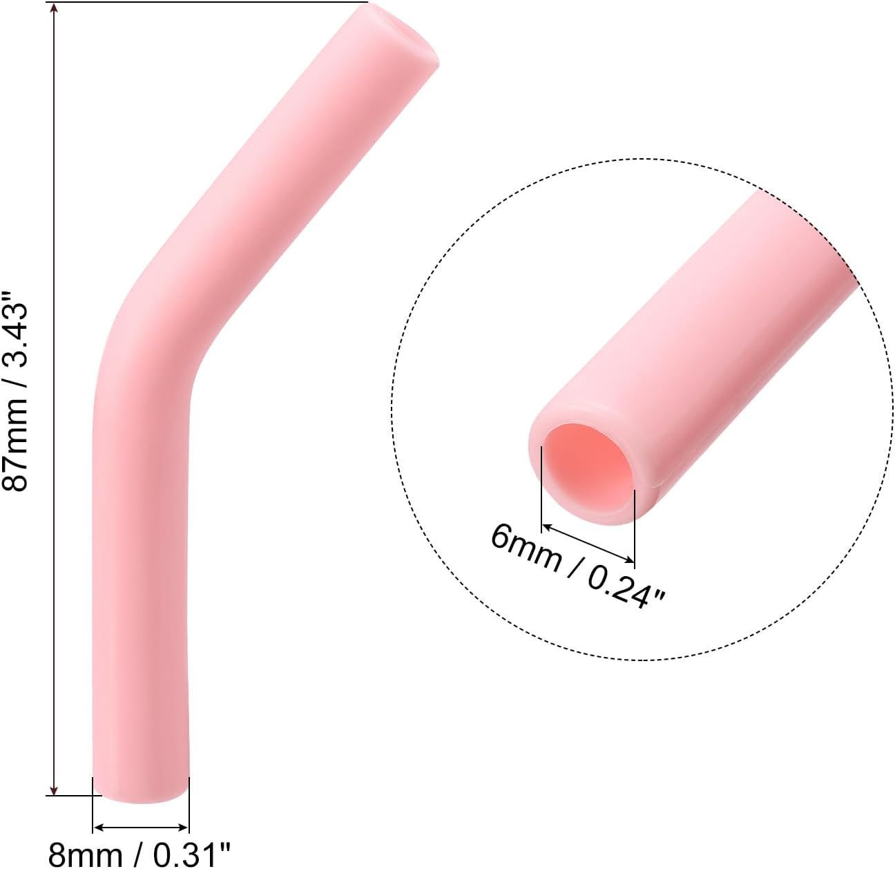 uxcell 12pcs Silicone Straw Tips, Silicone Straw Elbows Tip, Soft Reusable Metal Straw Covers Fit for 6mm/0.24" OD Stainless Steel Straws, Light Pink
