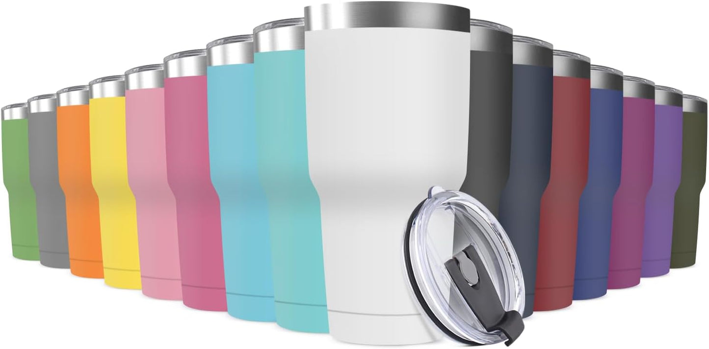 30oz Stainless Steel Travel Mug with Lid, 16 Pack Double Wall Vacuum Insulated Bulk Tumbler, Powder Coated Coffee Cup Suitable for Vehicle Cup Holders (Assorted Colors)