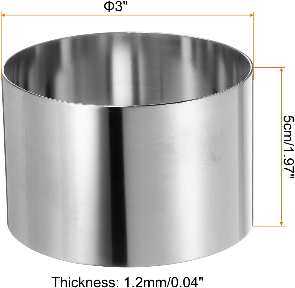 HARFINGTON Round Cake Ring 3 x 2 Inch Seamless Stainless Steel Pastry Mousse Dessert Ring Mirror Coating for Baking Cooking Making Tool
