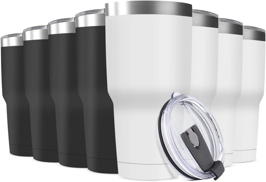 30oz Stainless Steel Travel Mug with Lid, 8 Pack Double Wall Vacuum Insulated Bulk Tumbler, Powder Coated Coffee Cup Suitable for Vehicle Cup Holders