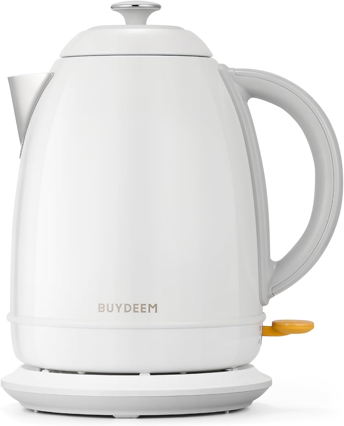 BUYDEEM K640 Stainless Steel Electric Tea Kettle with Auto Shut-Off and Boil Dry Protection, 1.7 Liter Cordless Hot Water Boiler with Swivel Base, 1440W, Arctic White