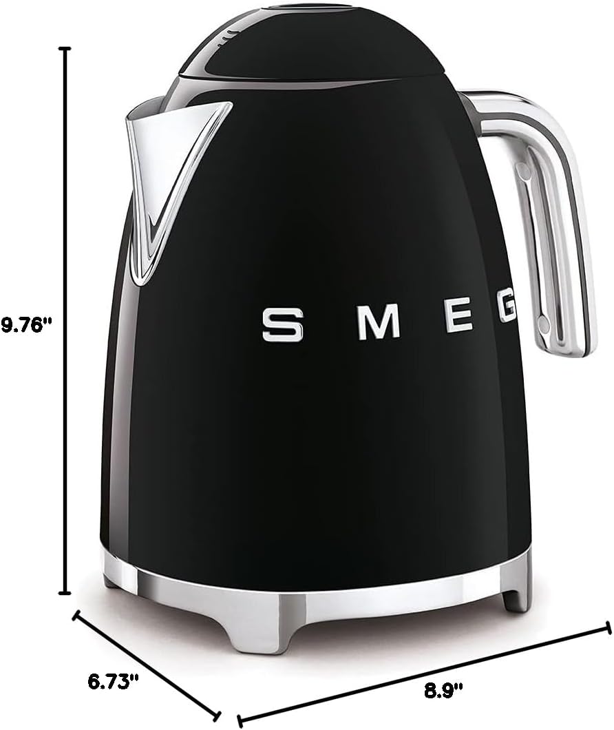 SMEG 50's Retro Style Electric Water Kettle with Automatic Shutoff, Removable Base, and Water Indicator, KLF03BLUS, Black