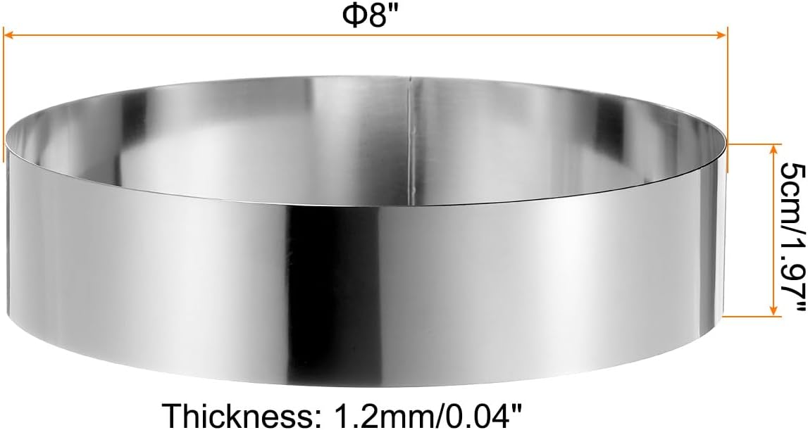 HARFINGTON Round Cake Ring 8 x 2 Inch Seamless Stainless Steel Pastry Mousse Dessert Ring Mirror Coating for Baking Cooking Making Tool