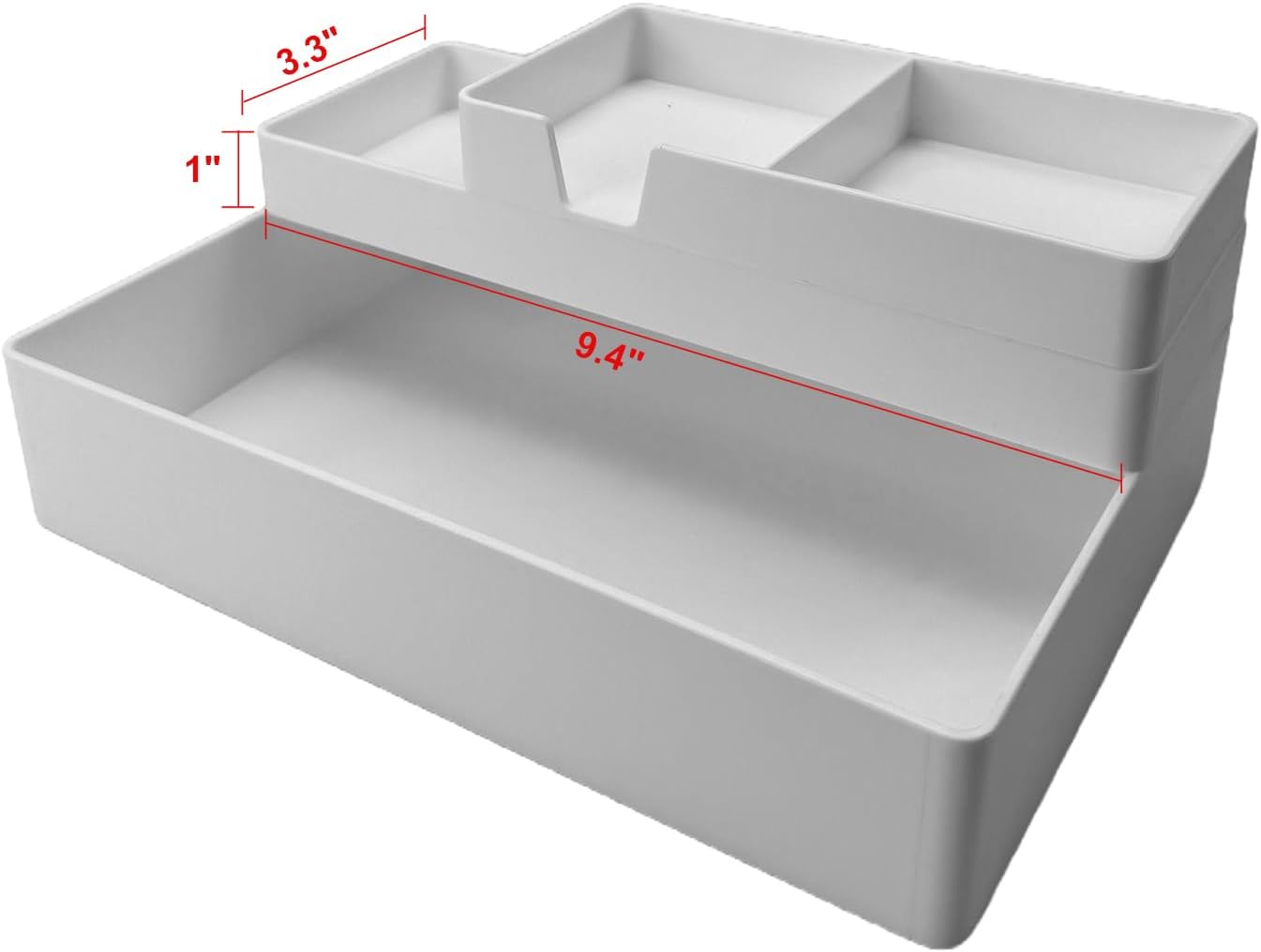 Amazon Basics Rectangular Plastic Desk Organizer, Half Accessory Tray, 9.4" x 3.3" x 1", White