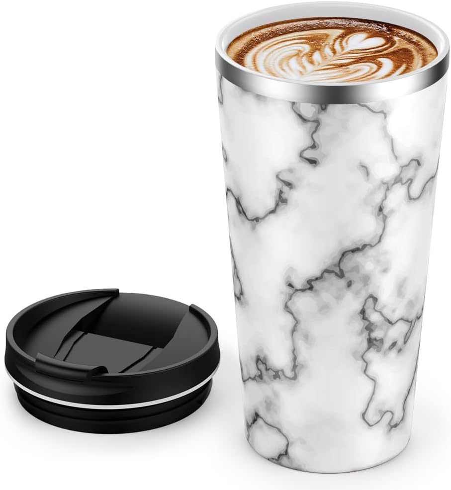 Insulated Coffee Mug with Ceramic Coating, 18oz Travel Mug with Leak-proof Lid, Vacuum Double-wall Tumbler, Stainless Steel Thermal Cup for Tea, Hot Cocoa, Cold Beverage, Ice Drinks