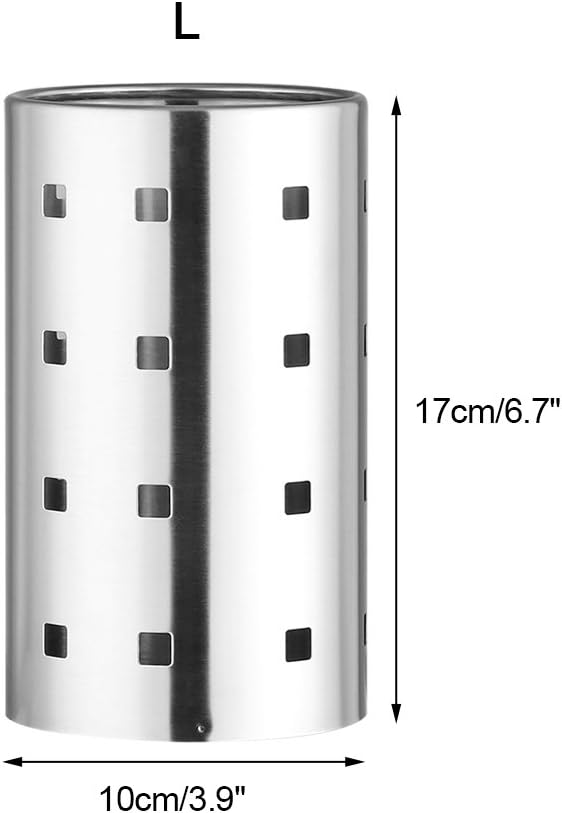 Fdit Chopsticks Holder Stainless Steel Utensil Holder Drying Rack Circular Hole Tableware Storage Rack Organizer (L)