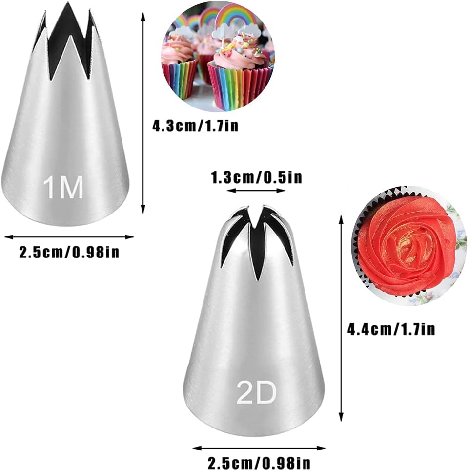 Large Piping Tips Set for Cake Cupcake Decorating,Stainless Steel Icing Piping Nozzles,5 Decorating Tips Pastry Tips Frosting Tips for Cream Rose Flower Meringue Cookie Decoration,#1A 1M 2A 2D 4B