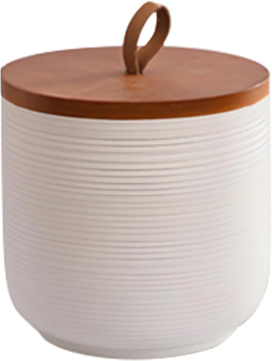 Food Storage Jar Strong Ceramic Storage Canisters with Airtight Wooden Lid,Kitchen Storage Containers for Serving Coffee Beans, Tea, Sugar, Salt, Spices (Little white)