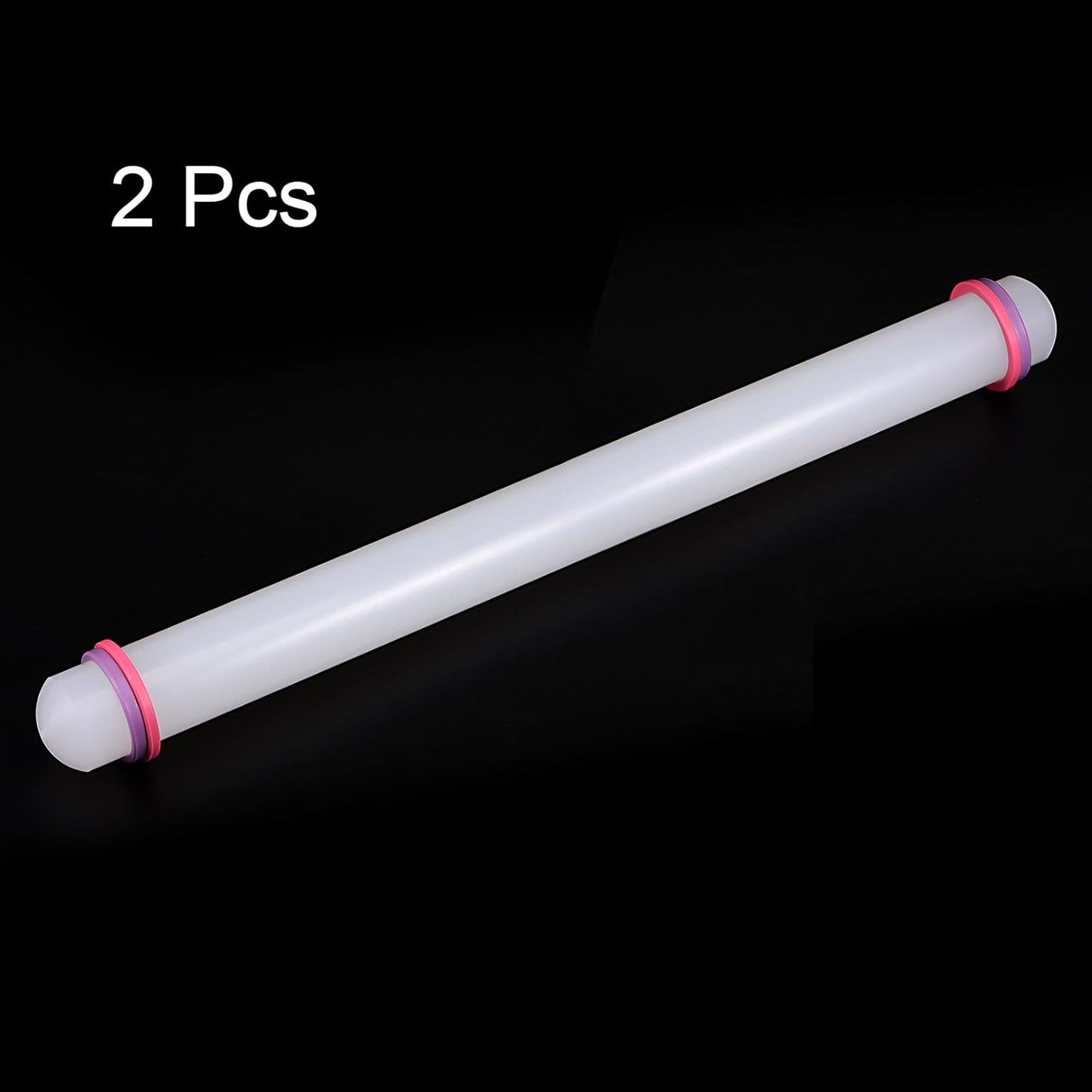 HARFINGTON 2pcs Fondant Rolling Pin with Rings PP 43cm x 3.5cm Non Stick for Baking, White