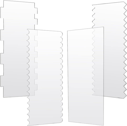 JOERSH 4pcs Acrylic Cake Scrapers Clear Combs Icing Frosting Buttercream Edge Smoother for Mousse Butter Cream Decoration