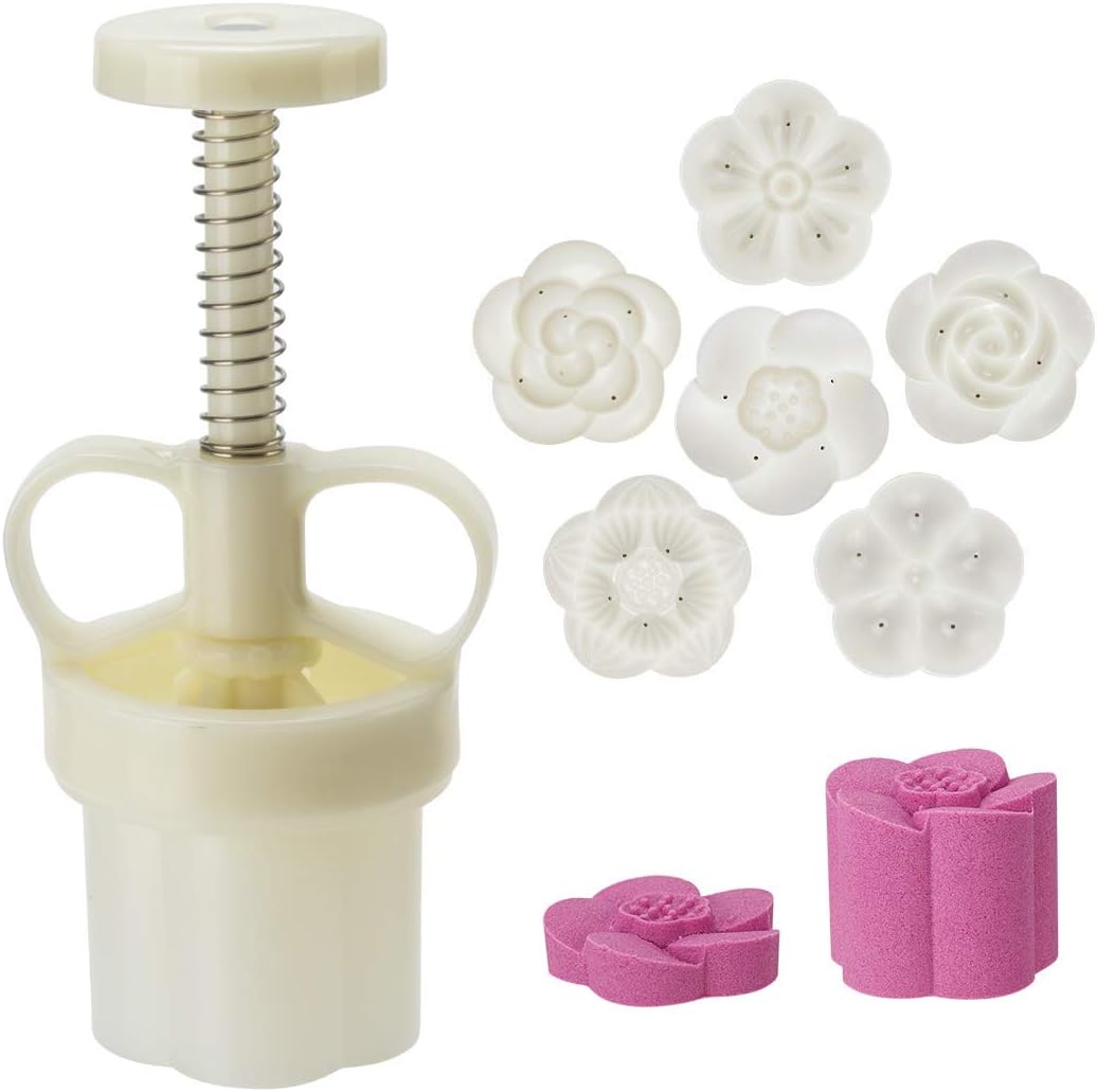 Moon Cake Mold Chinese Mid-autumn Festival Cookie Stamp Set, Thickness Adjustable 50g 6 Stamps Mooncake Shortbread Press DIY Decoration Hand Cutter Cake Polvoron Mold