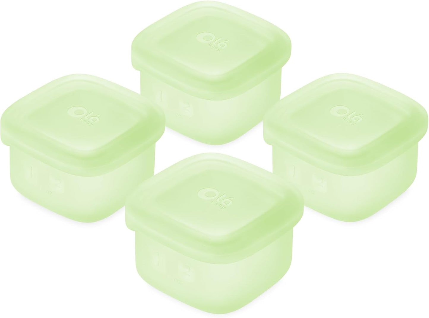Olababy Clear Sense Silicone Storage Containers 4pk for Baby Food, Snacks, Formula, Puree, Sauce & More | Micro Plastic & BPA-Free | Daycare Essentials for Toddlers and Kids (Kiwi, 2 oz / 60 ml)