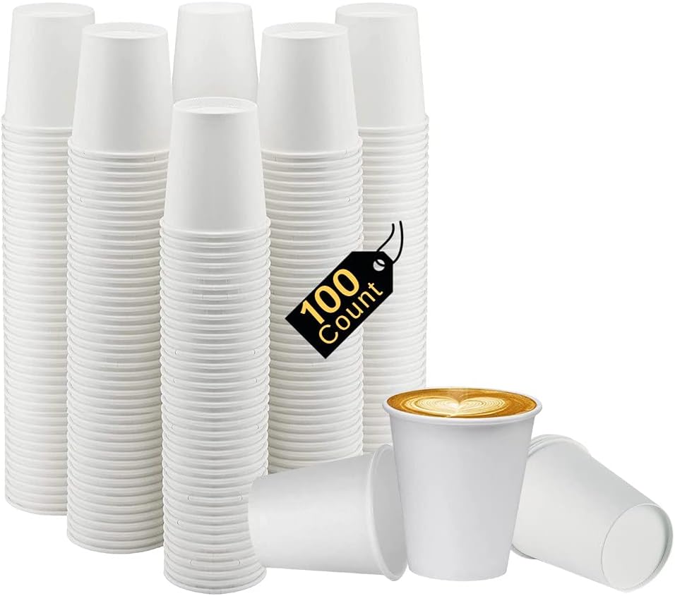Smygoods White Disposable Paper Coffee Cups (4 OZ, 100 Count) For Hot Beverages, Tea, Espresso, Cocoa - To Go Drink Containers, Café & Office