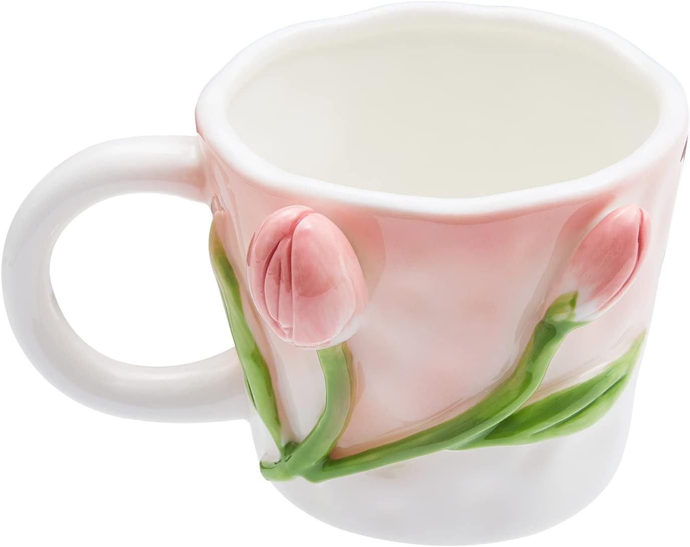 3D Flower Coffee Mug Pink Tulip Ceramic Cup,12 oz Cute Handmade Mugs,Christmas Birthday Surprise for Friends Family or Flower Lovers (Pink Tulip)