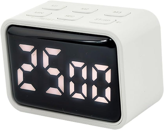Digital Mini LED Timer, Rechargeable LED Countdown/Up Timer, 3 Pre-Set Memory Time Loud Alarm ON/Off Function, Ideal for Homework, Cooking, Classroom, Office, Kids Students (White)