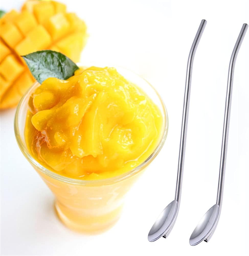 8Pcs Stainless Steel Straws Spoons, Reusable Metall Straws Spoon with 2 Cleaning Brushes,2 in 1 Snow Cone Straws Drinking Reusable Stainless Steel Ice Tea Long Spoons Straws for Cocktail Milkshake