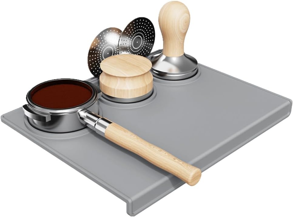 Espresso Tamping Mat, Coffee Tamper Mat, Espresso Mat for Counter, Silicone Tamper Mat, Food-grade, Non-Slip, Waterproof, Heat Resistant (Gray, 25x20x2cm)