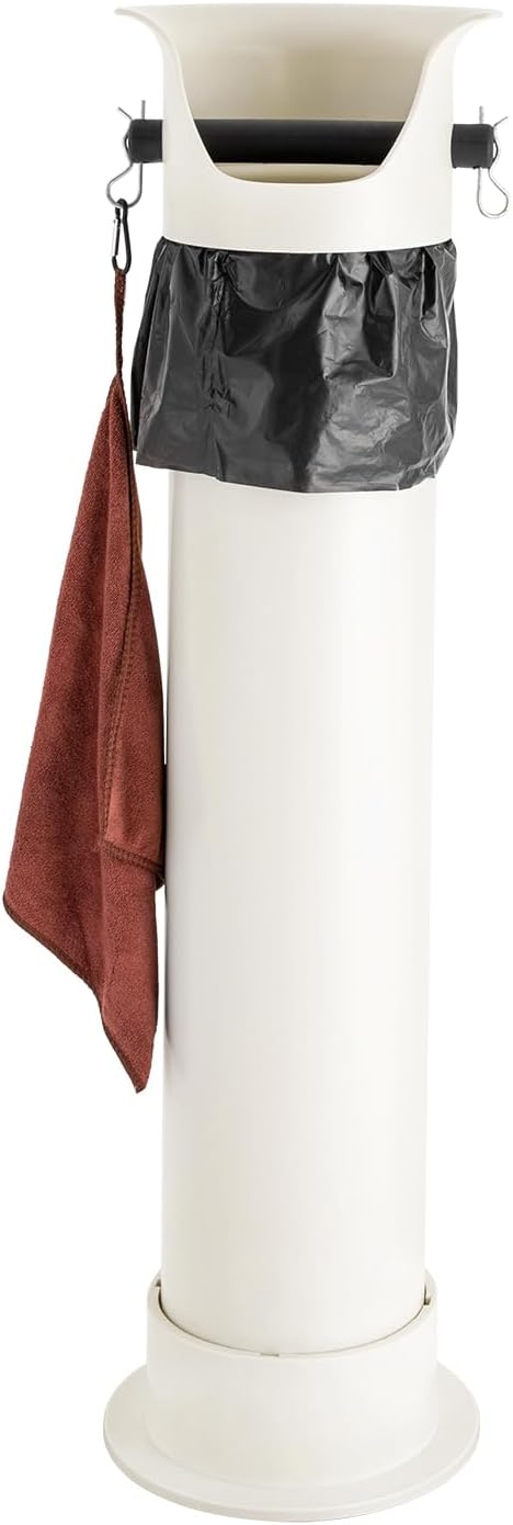 Espresso Coffee Knock Box, Commercial Knock Box for Espresso Coffee Grounds, Floor Standing Coffee Knock Box with 30pcs Garbage Bags and Towel (White)