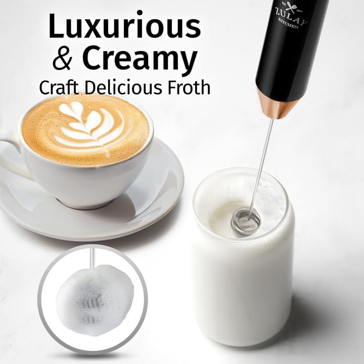 Zulay Kitchen Lux Rechargeable Milk Frother Handheld - Powerful 2-Speed Motor, Fully Waterproof, 2000mAh Battery - Drink Mixer For Latte, Cappuccino, Matcha, Protein Powder - Black Copper