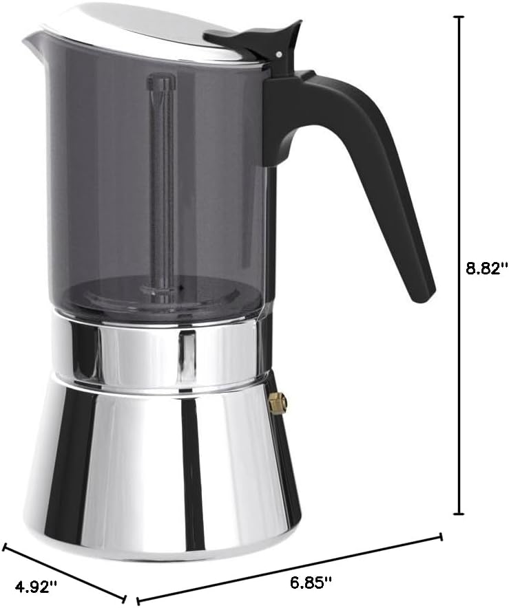 Induction Moka Pot, Crystal Glass-top & Stainless Steel Stovetop Espresso Maker,Classic Italian coffee maker (160ml)