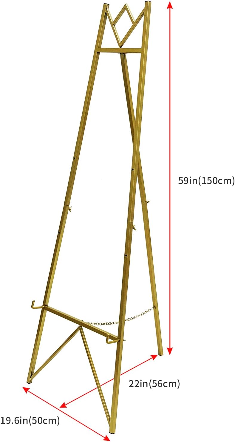 58 Inch Iron Adjustable Arts & Crafts Easels,Metal Easel Stand with Chain Support for Mirror,Floor Easels for Display Wedding Sign(Gold)