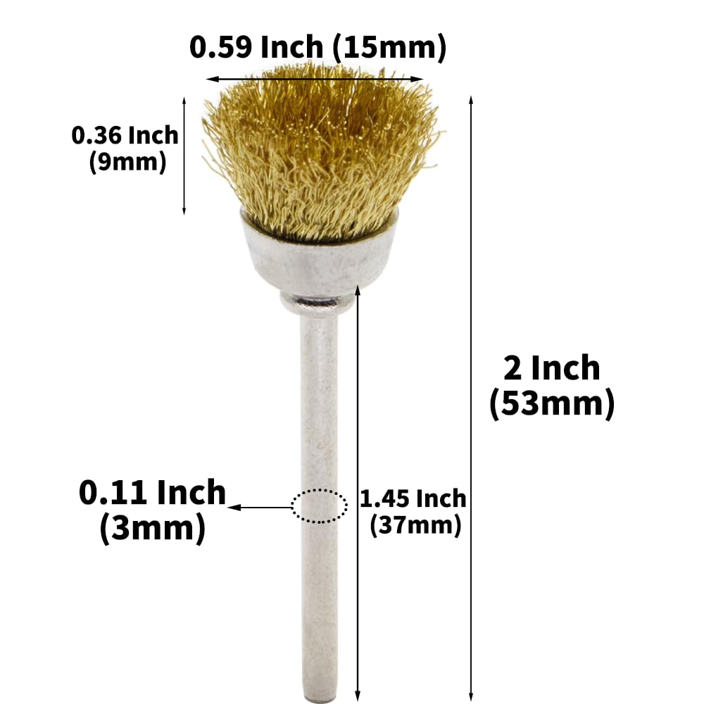 60-Piece Brass Wire Brush Set - Metal Rust Removal, Polishing, Cleaning - 1/8″ (3mm) Shaft - Removes Burrs, Dust, and Oxide Layer - Handles Rough Surfaces - Rotary Tool Accessories