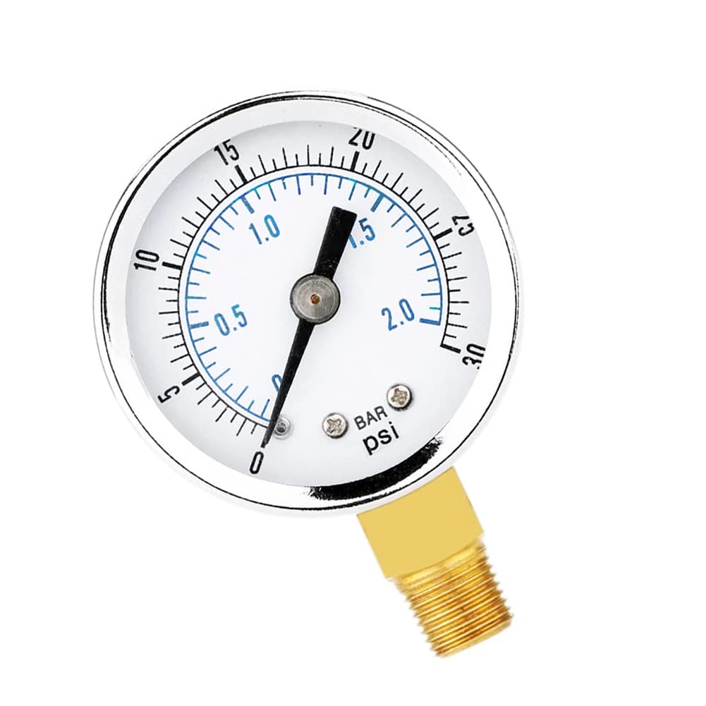 1/4" NPT 30Psi Steel Economical All Purpose Pressure Gauge with Brass Internals 2" Dial Display Bottom Mount