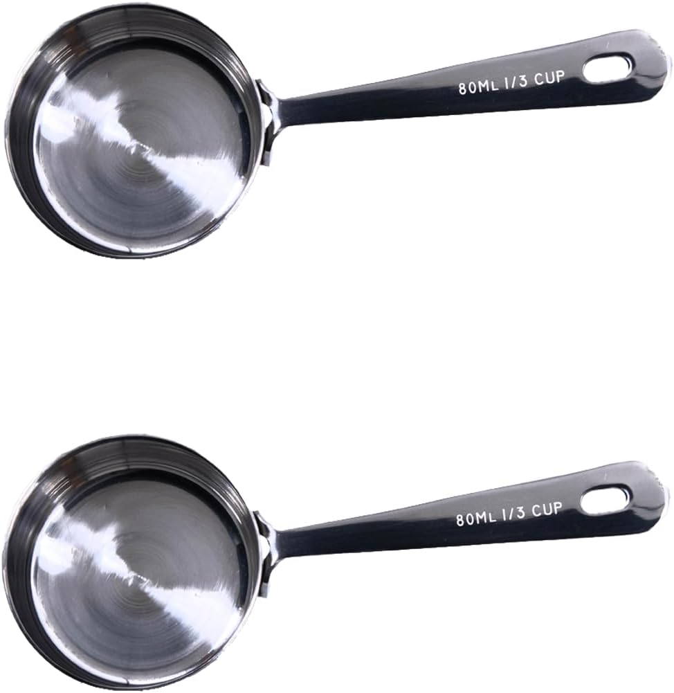 Honey Bear Kitchen 1/3 Cup 80 ml Leave-in Measuring Scoop Cups, Polished Stainless Steel (Set of 2)