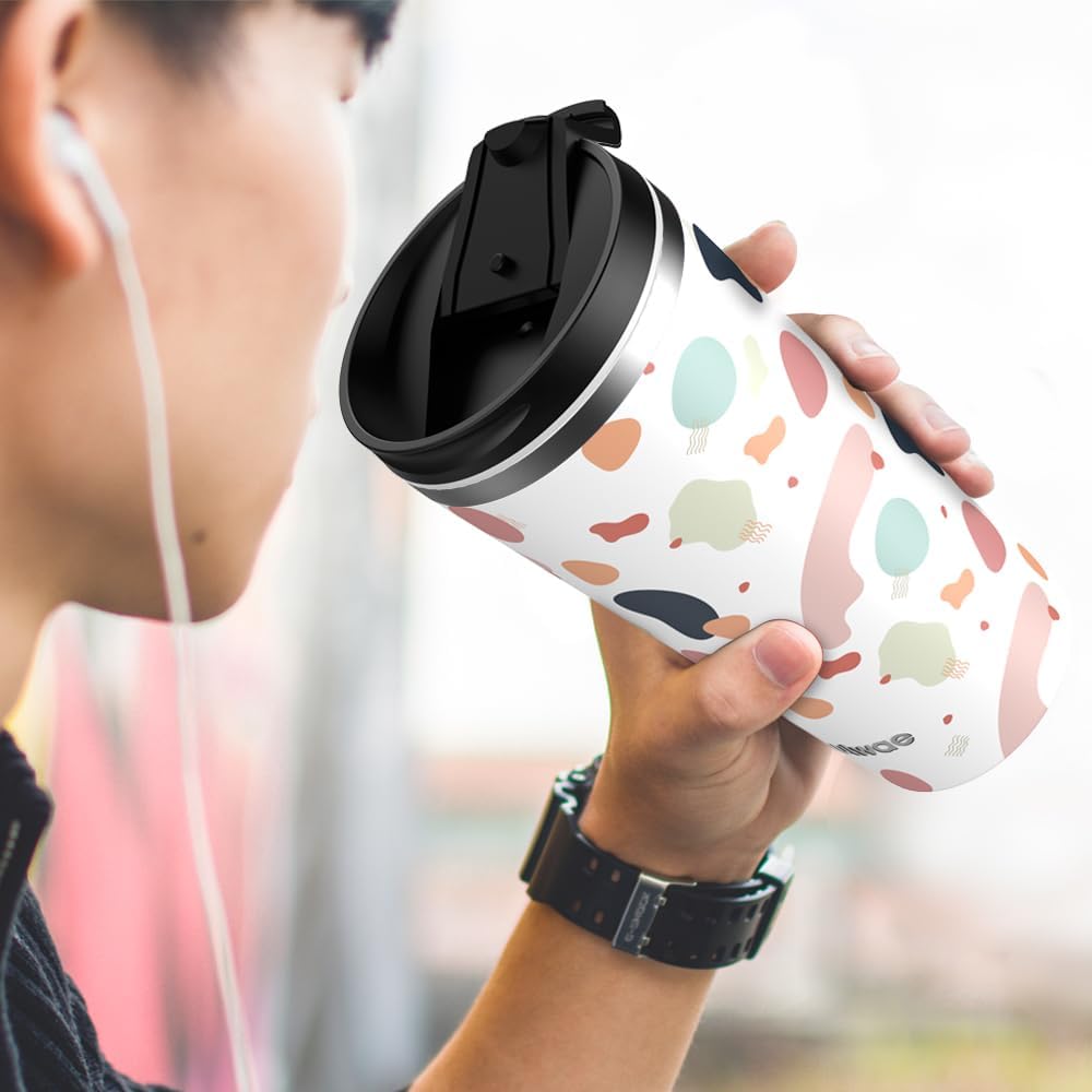 Insulated Coffee Mug with Ceramic Coating, 18oz Travel Mug with Leak-proof Lid, Vacuum Double-wall Tumbler, Stainless Steel Thermal Cup for Tea, Hot Cocoa, Cold Beverage, Ice Drinks